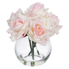 23cm Pink Faux Rose with Fishbowl Vase