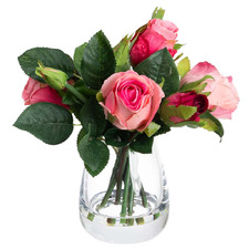 25cm Pink Faux Rose with Vase