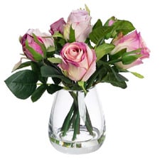 25cm Purple Faux Rose with Vase