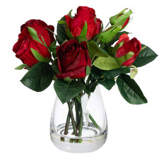 25cm Red Faux Rose with Vase