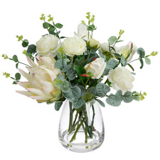 40cm Potted Faux Protea & Rose Flower Arrangement