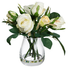 25cm White Faux Rose with Vase