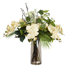 76cm Faux Orchid Arrangement with Glass Vase