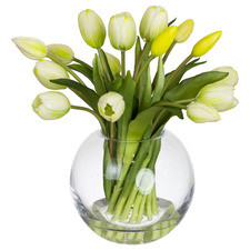 29cm White Faux Tulip Arrangement with Glass Vase