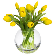 29cm Yellow Faux Tulip Arrangement with Glass Vase
