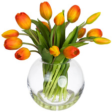 29cm Orange Faux Tulip Arrangement with Glass Vase