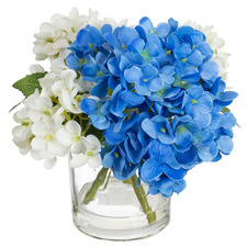 18cm Blue & White Faux Hydrangea Arrangement