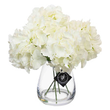 30cm Cream Faux Hydrangea Arrangement in Glass Vase