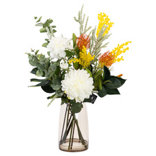 80cm Faux Mixed Wattle Arrangement with Glass Vase