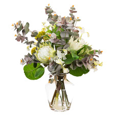 55cm Faux Protea Arrangement with Glass Vase
