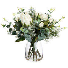 40cm Potted Faux Protea & Rose Flower Arrangement