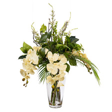 76cm Faux Orchid Arrangement with Glass Vase