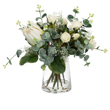 18cm Pink Faux Hydrangea Arrangement with Glass Vase