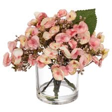 36cm White Faux Peony & Rose Arrangement with Glass Vase
