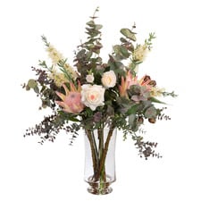 80cm Faux Protea Mixed Arrangement with Glass Vase