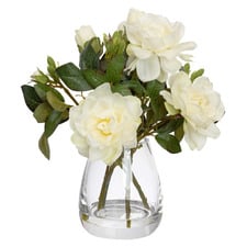 25cm White Faux Rose with Vase