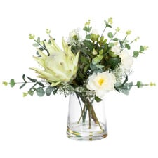 40cm Potted Faux Protea & Rose Flower Arrangement