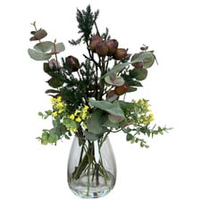 45cm Faux Gumnut Native Arrangement in Glass Vase