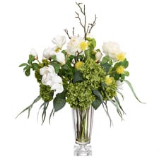 90cm Faux Magnolia & Hydrangea Mixed Arrangement with Vase