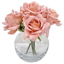 23cm Pink Faux Rose with Fishbowl Vase