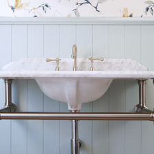 Mayer 900mm Carrara Marble Pedestal Basin With Brushed Nickel Stand