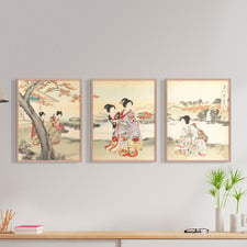 Japanese Book Art III Framed Printed Wall Art Triptych