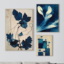 3 Piece Indigo Flora Canvas Wall Art Set
