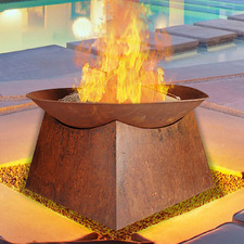 56cm Rustic Square Base Round Fire Pit