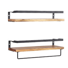 2 Piece Wood & Metal Floating Shelves Set