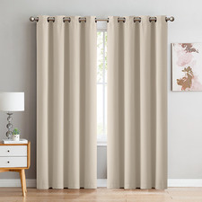 Beige Triple Layer Eyelet Blockout Curtains (Set of 2)