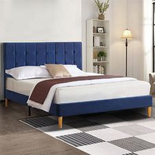Blue Izumi Velvet Queen Bed Frame