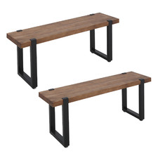 Stamp Pine Wood & Metal Dining Benches (Set of 2)