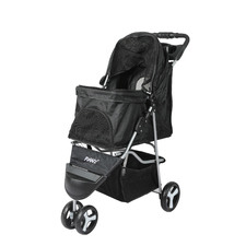 Black Pawz 3 Wheel Compact Pet Stroller with Drink Holder