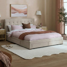 Beige Edan Bed Frame with Storage Drawers