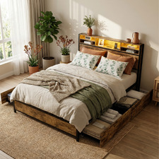 Newburgh Platform Double Bed with LED & Charging Station