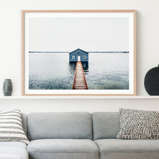 Blue Boat Shed Framed Paper Print Wall Art
