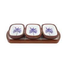 4 Piece Belize Palm Tree Mango Wood Dip Bowl & Tray Set