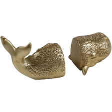 2 Piece Gold Onyx Whale Bookend Set