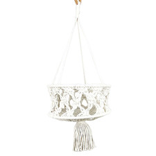 White Macrame Cotton Woven Basket Plant Hanger