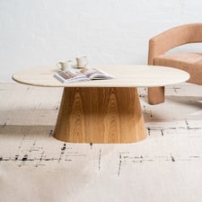 Wesley Oval Travertine-Look Coffee Table