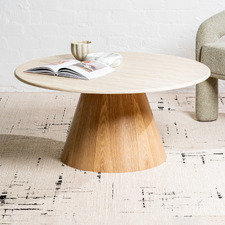 Wesley Round Travertine-Look Coffee Table