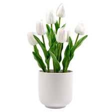 35cm Potted Faux White Tulip Arrangement