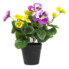25cm Pink & Yellow Potted Faux Pansy Plant