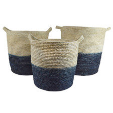 3 Piece Cayo White & Navy Maize Basket with Handle Set