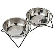 Sabre Woof Double Stainless Steel Bowls with Stand
