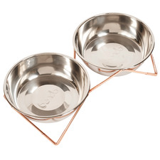 Sabre Woof Double Stainless Steel Bowls with Stand