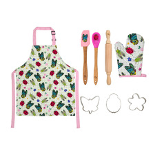8 Piece Pink Pete Cromer Garden Party Kids Apron & Cookie Set