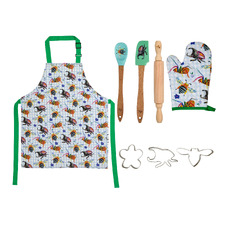 8 Piece Green Pete Cromer Garden Party Kids Apron & Cookie Set