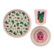 3 Piece Pink Pete Cromer Garden Party Kids Melamine Dinner Set