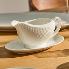 2 Piece White Basics Diamonds 480ml Gravy Boat & Saucer Set